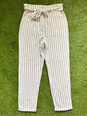 Monk & Lou Linen Blend Paperbag Pants Striped High Rise Size 6
